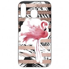 Capa para Samsung Galaxy A40 Case2you - Escovada Preta Flamingo Listras Rosa